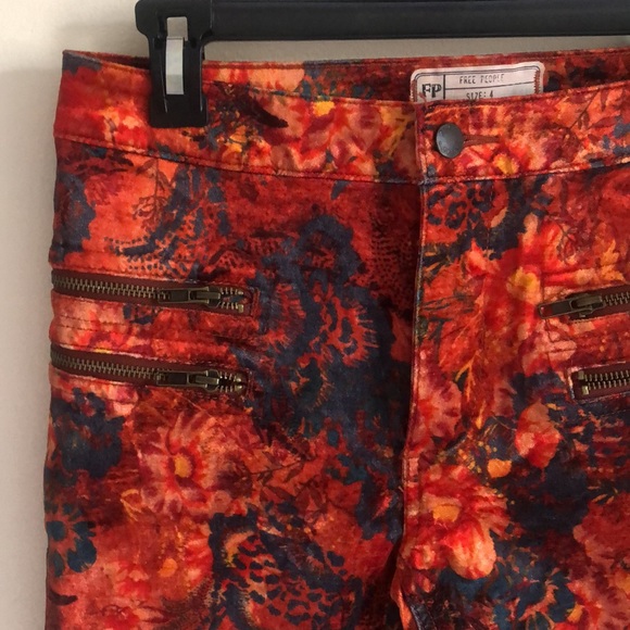FREE PEOPLE orange velvet floral high waist pants - Picture 7 of 11